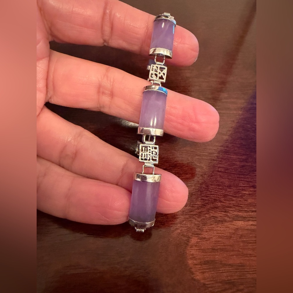 Vintage Purple Jade Tennis Bracelet in 925 Sterling Silver 7.5 inches
